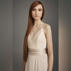 White by Vera Wang V-Neck Blush Mermaid Bridesmaid Formal Dress